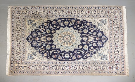 Hand Knotted Navy & Ivory Rug - 7'7 x 5'4