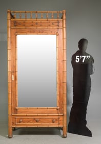 Faux Bamboo Mirror Door Robe with Drawer