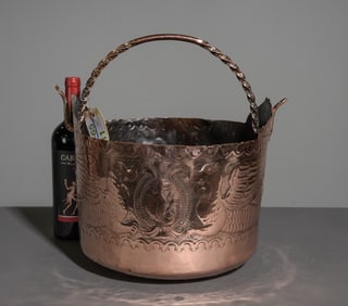French Polished Copper Embossed Basin / Pot