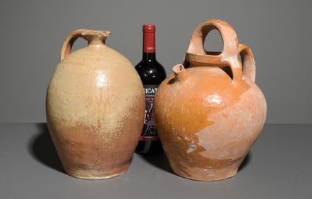 Two French Small Terracotta Wine Jugs