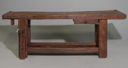 Rustic Oak Work Table with Vice