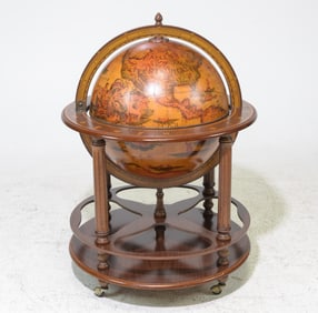 French Fluted Column Globe Bar / Cocktail Cart