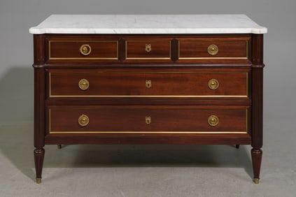 Louis XVI Style White Marble Top Mahogany Chest