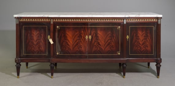 Louis XVI Style Mahogany White Marble Top Sideboard