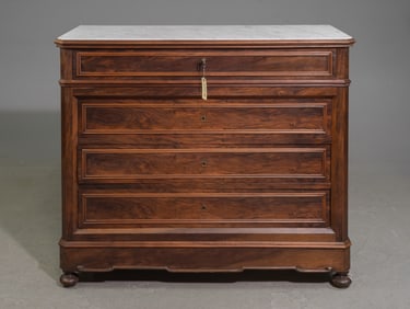 French White Marble Top Four Drawer Mahogany Chest