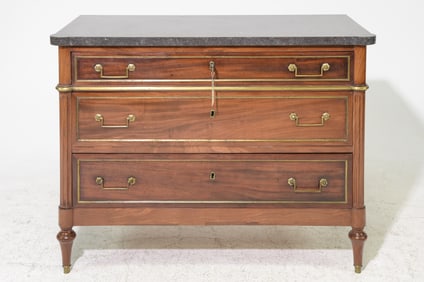 Louis XVI Style Grey Marble Top Three Drawer Chest