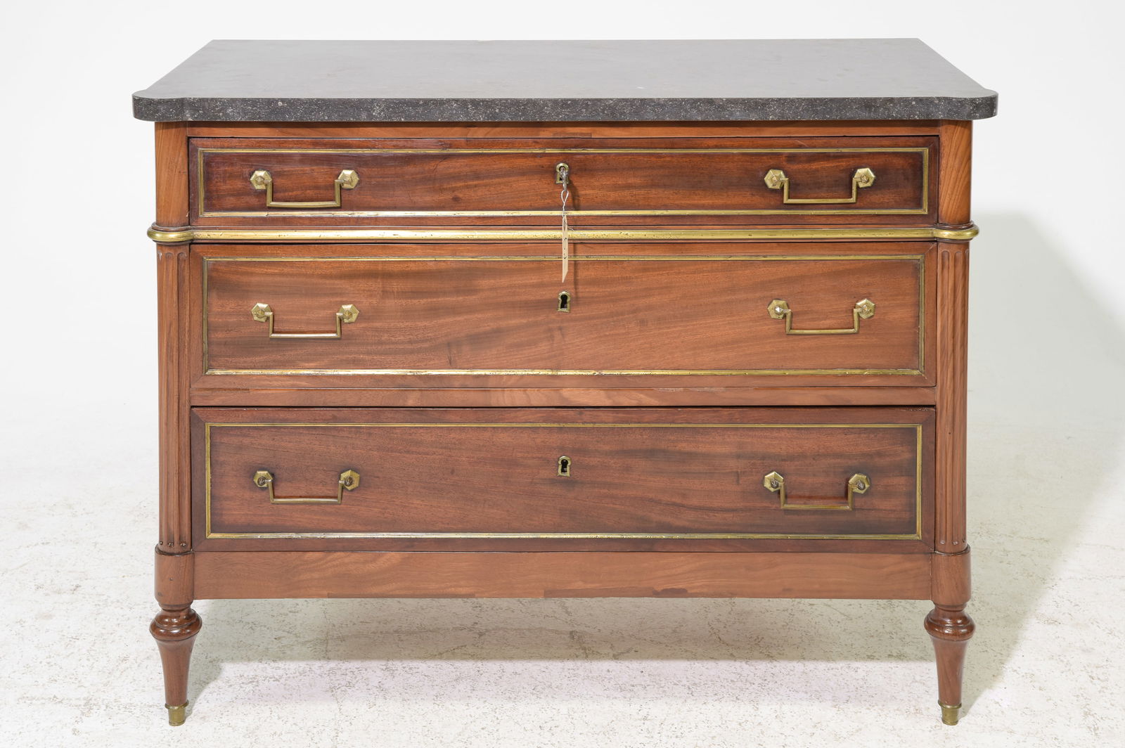Louis XVI Style Grey Marble Top Three Drawer Chest (1 of 8)
