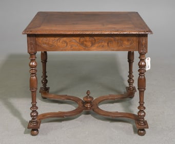 English Carved Walnut Single Drawer Table