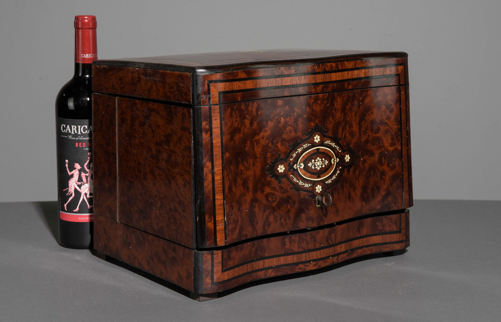 19th Century Napoleon III Style Inlaid Liquor Cellar: 19th Century French Napoleon III Style Inlaid Liquor Cellar - 10 in tall x 13 x 10