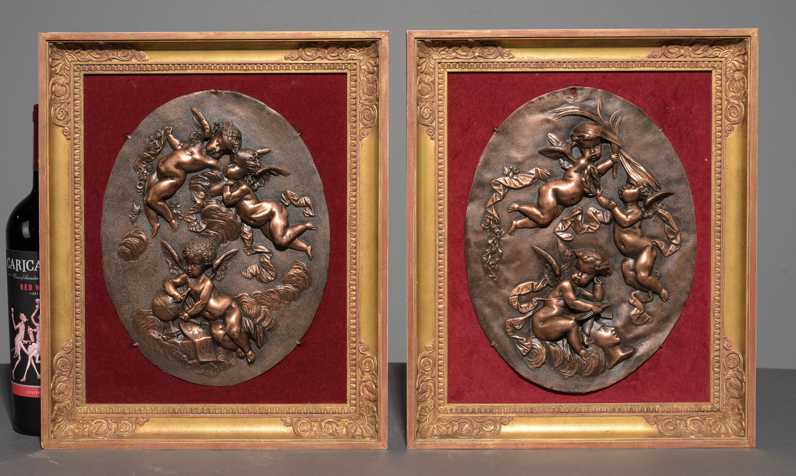 Two French Framed Leon Bertaux Copper Cherub Plaques (1 of 6)