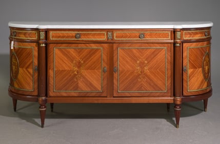Louis XVI Style White Marble Top Inlaid Sideboard