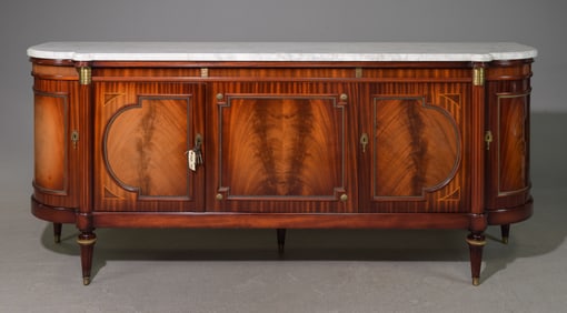 Louis XVI Style White Marble Top Mahogany Sideboard