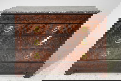 French Empire Style 4 Drawer Marble Top Chest