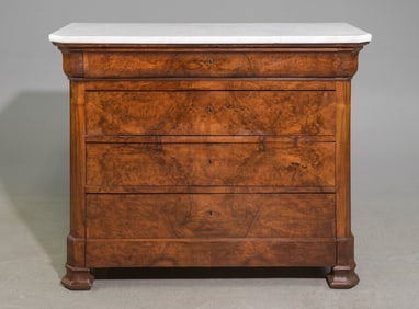 Louis Philippe Style White Marble Top 4 Drawer Chest