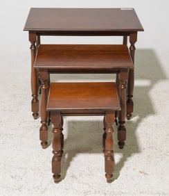 Mahogany Nest of 3 Tables with Turned Legs