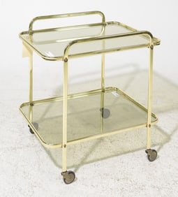 French Brass 2 Tier Glass Bar Trolley / Cart