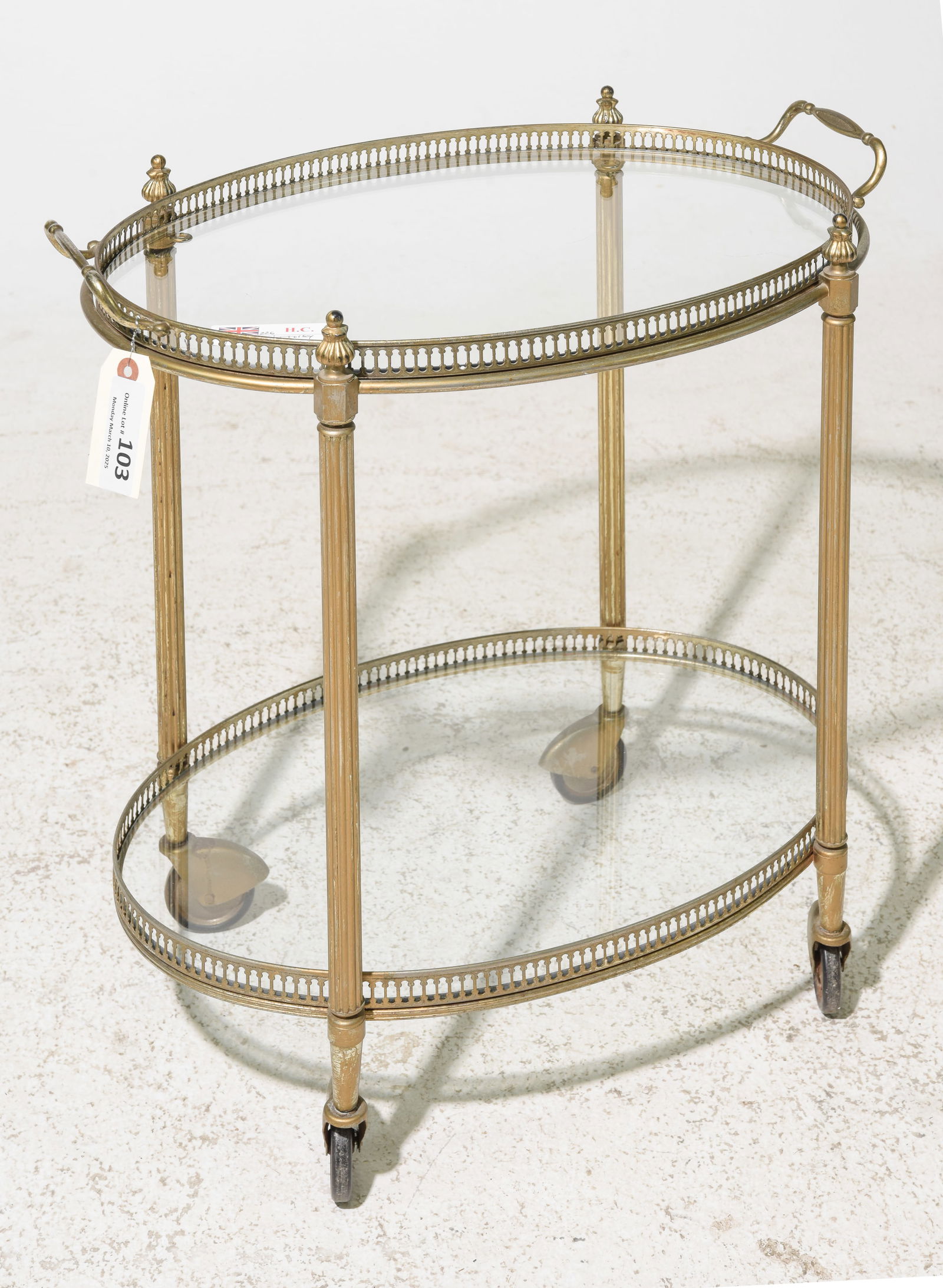 French Brass Finished 2 Tier Glass Trolley (1 of 3)