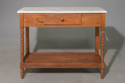 Faux Bamboo White Marble Top Single Drawer Console