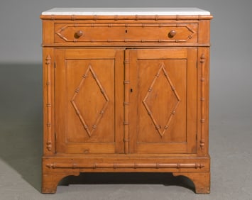 Faux Bamboo White Marble Top Buffet / Sideboard