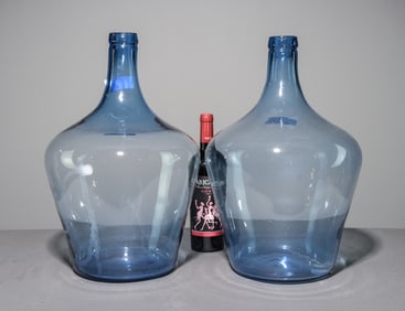 Two Blue Glass Demijohns / Bottles