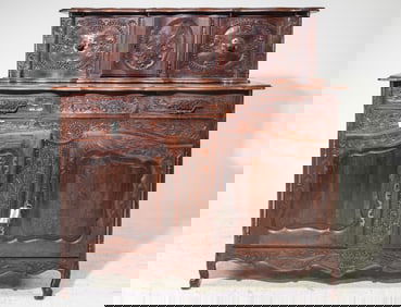 French Provincial Style Carved Oak Panettiere Buffet