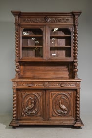 Louis XIII Style Carved Oak French Twist Double Buffet