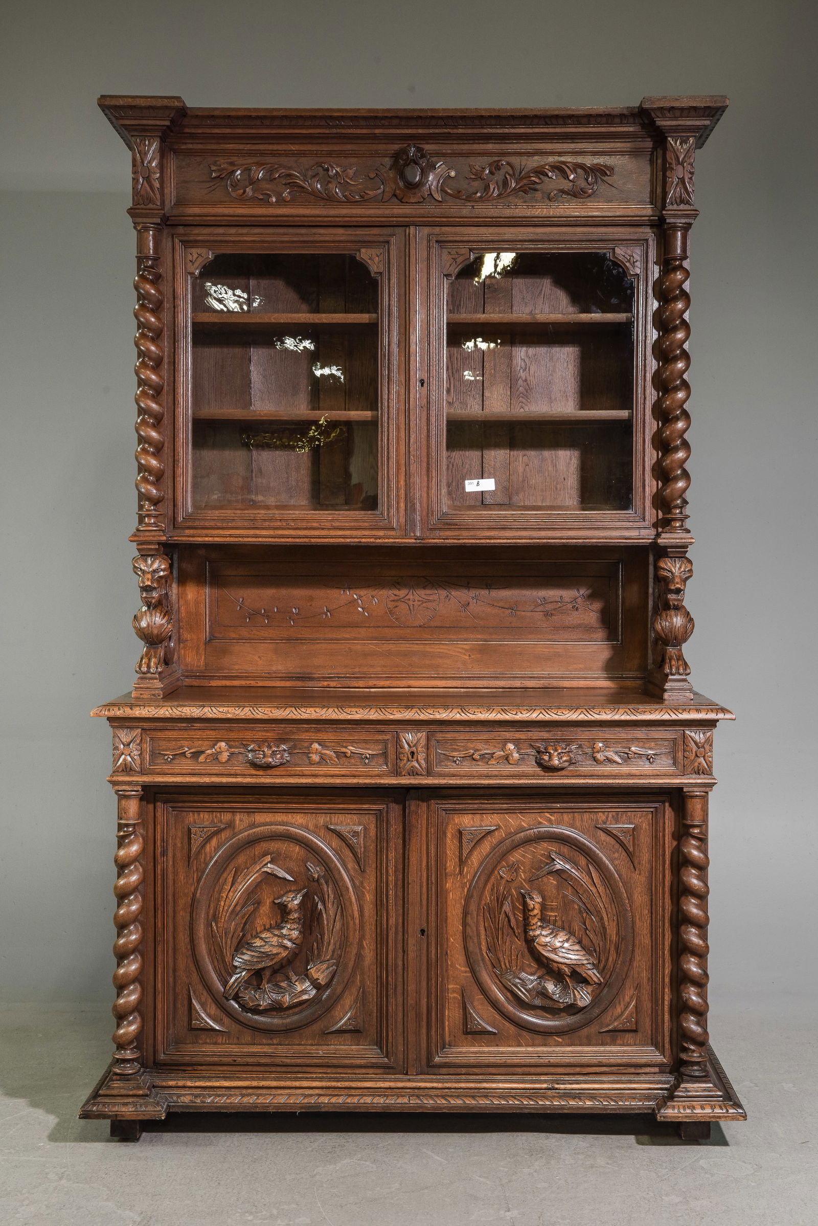 Louis XIII Style Carved Oak French Twist Double Buffet (1 of 10)
