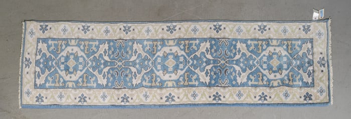 Hand Knotted Blue Oushak Runner Rug - 10' x 2'6