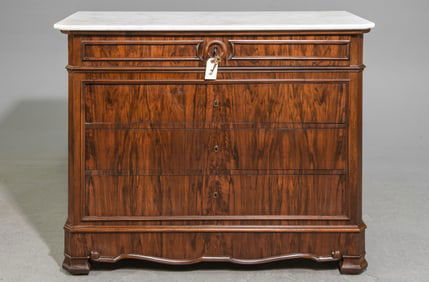 French White Marble Top Mahogany Chest