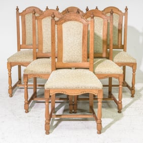 Set of Six Solid Oak Upholstered Dining Chairs