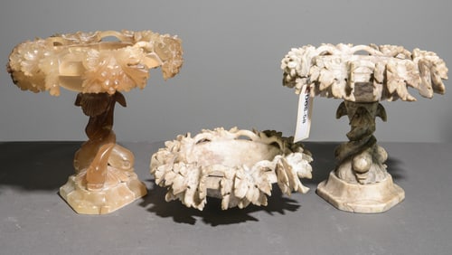 3pcs - Italian Carved Alabaster Tazzas / Center Bowls