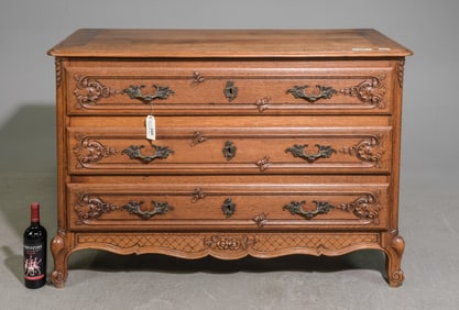 Louis XV Style Carved Oak Three Drawer Chest