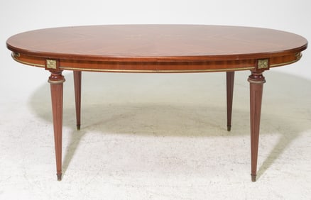 Louis XVI Style Mahogany Oval Table with 2 Leaves