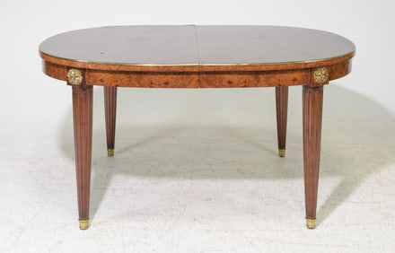 Louis XVI Style Burled Walnut Oval Dining Table