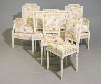 Louis XVI Style Set of 7 Painted Dining Chairs
