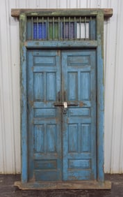 Large Blue Painted Door with Stained Glass