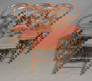 French Louis Philippe Style Set of 6 Walnut Chairs