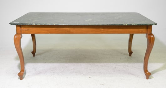 Louis XV Style Walnut Marble Top Dining Table / Desk