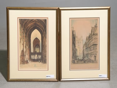 2pcs Framed Religious Cathedral Etchings