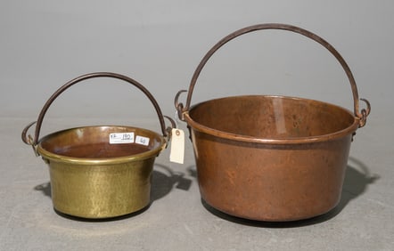 French Copper Pot with Iron Handle & 1 Brass Pot