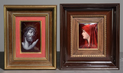 2pcs Framed Religious Limoges Art - Jesus & Mary