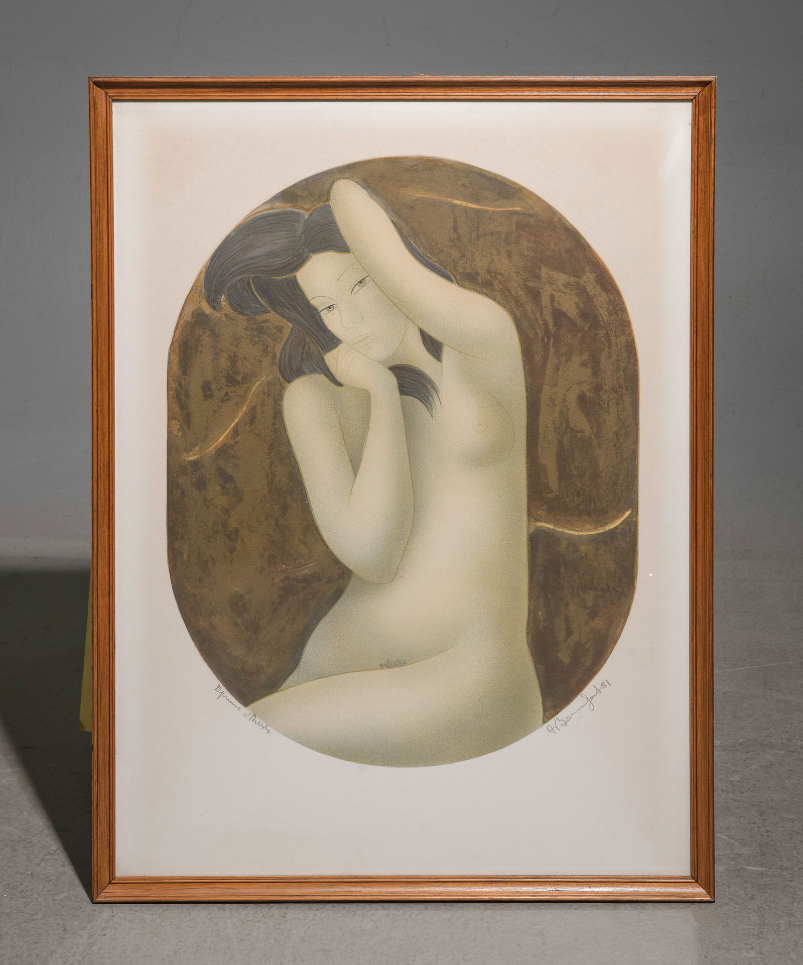 Framed Alain Bonnefoit Nude Lithograph: Framed Alain Bonnefoit Nude Lithograph - 31 in tall x 24 x 1