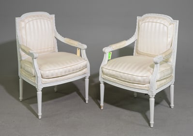 Louis XVI Style Pair of Painted Arm Chairs