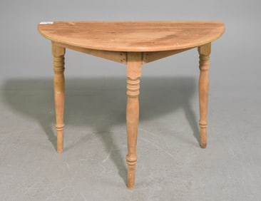 Swedish Pine Turned Leg Demilune Hall Table #1