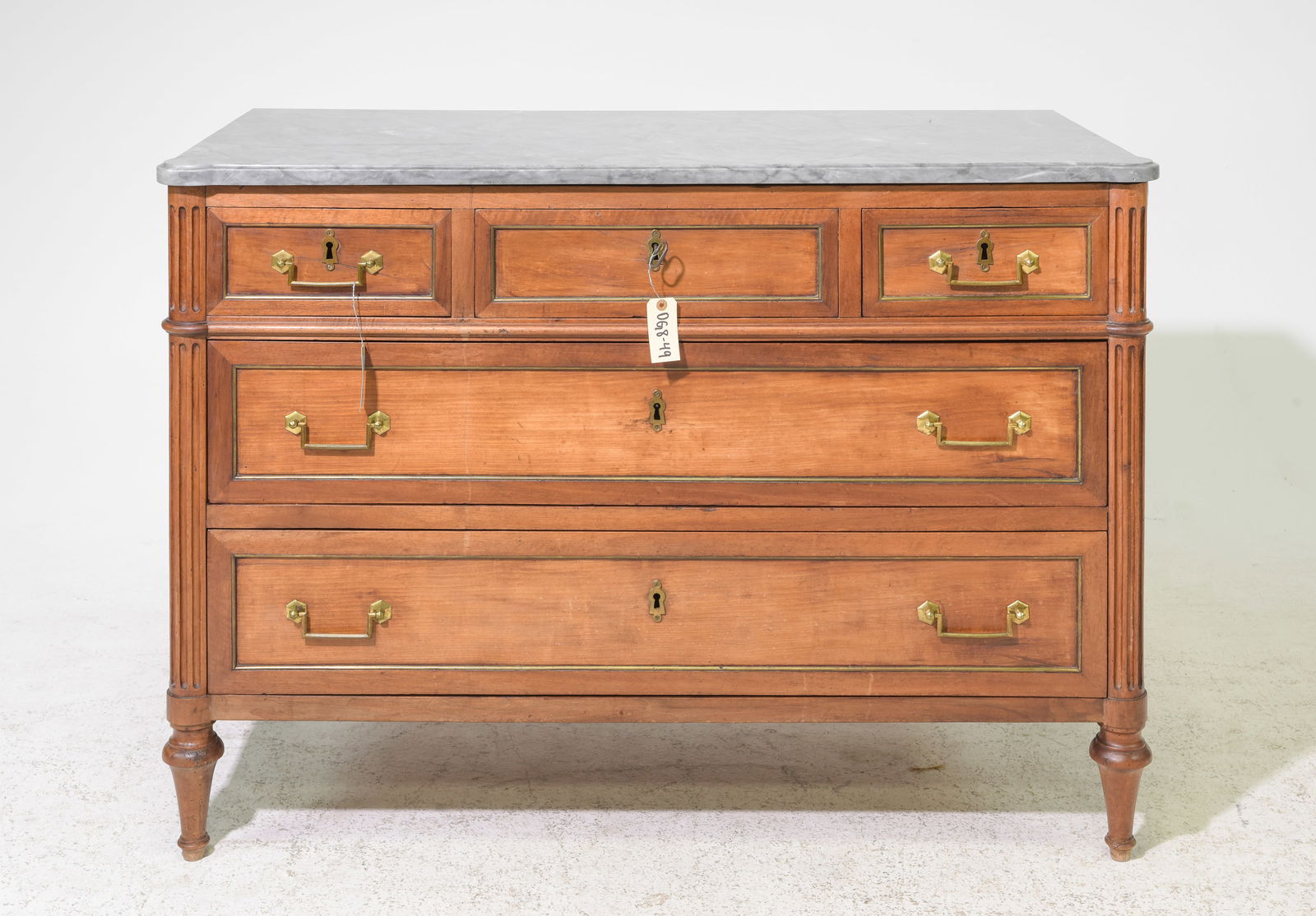 Louis XVI Style Grey Marble Top Five Drawer Chest (1 of 5)