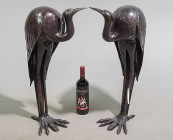2 Cast Bronze / Metal Egret Figures