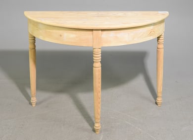 Swedish Pine Demilune Hall Table with Turned Legs