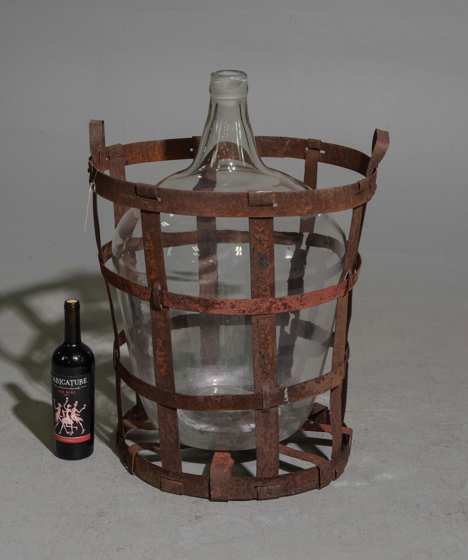 Large Glass Demijohn / Bottle / Carboy in Iron Basket (1 of 3)