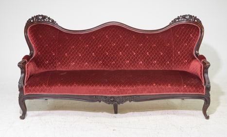 Victorian Style Mahogany Red Upholstered Sofa