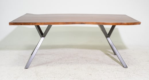 6 Foot Live Edge Metal Base Dining Table